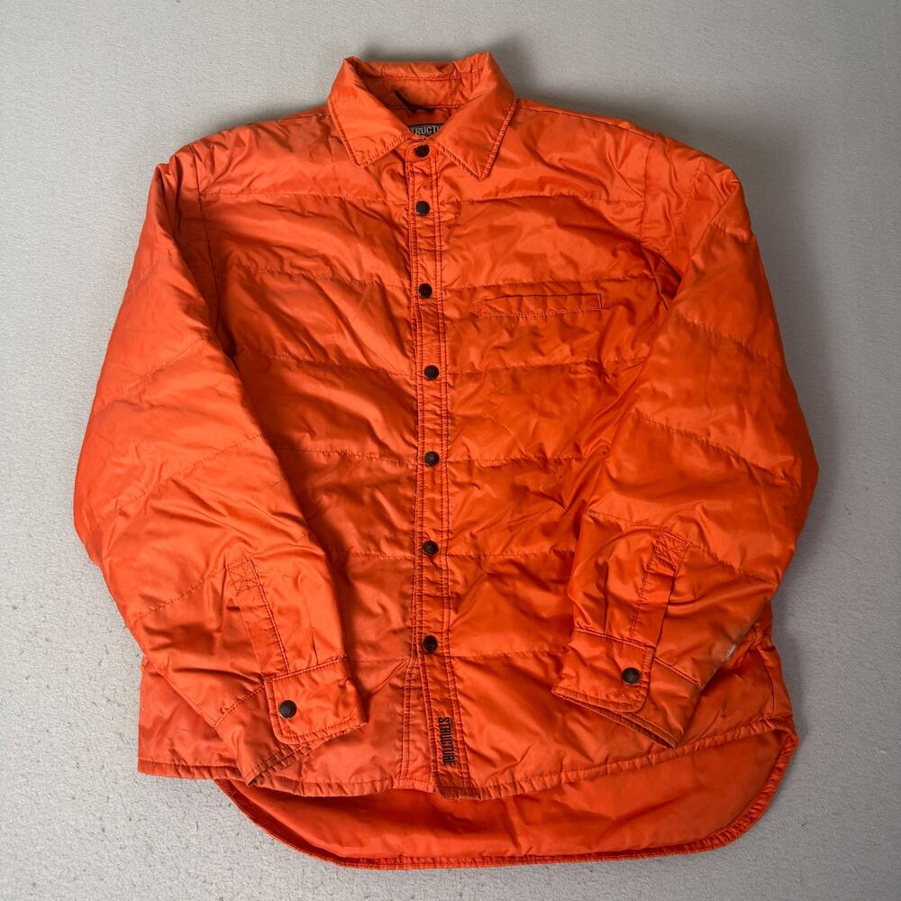 Structure Orange Nylon Down Puffer Shirt Jacket Men’s M Korea Snap Front Coat